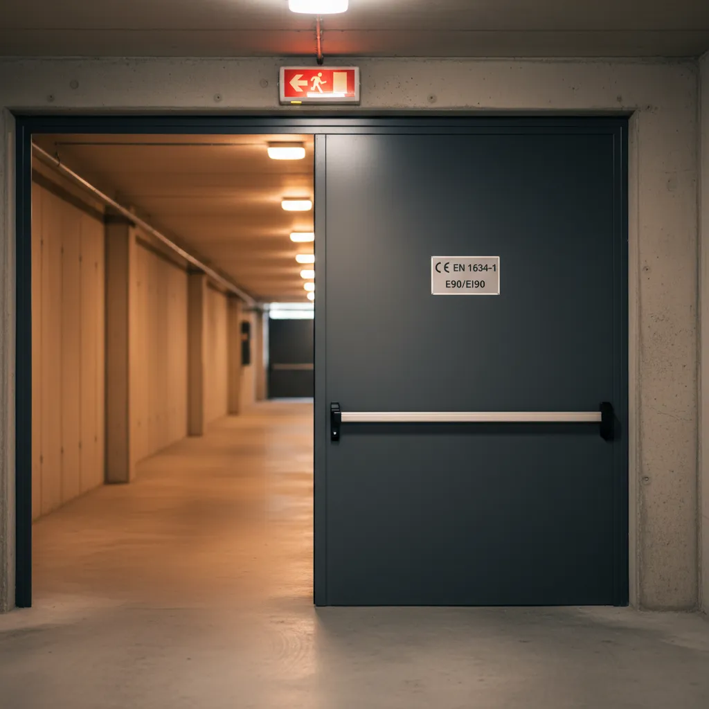 Puerta abatible con certificado CE instalada en comunidad de vecinos en Madrid