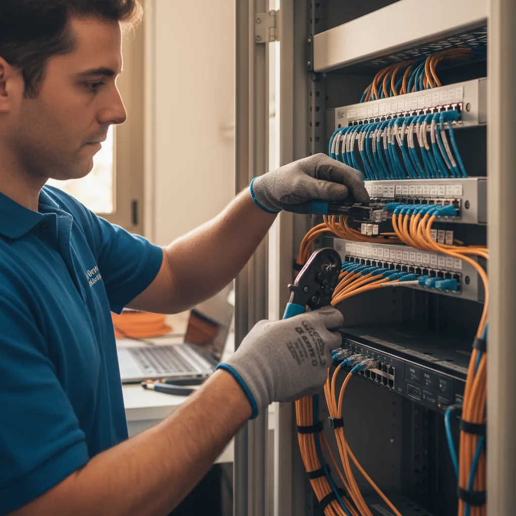Rack de telecomunicaciones y cableado estructurado en edificio